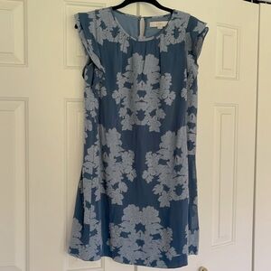 LOFT Blue Dress Ruffled Sleeves XS